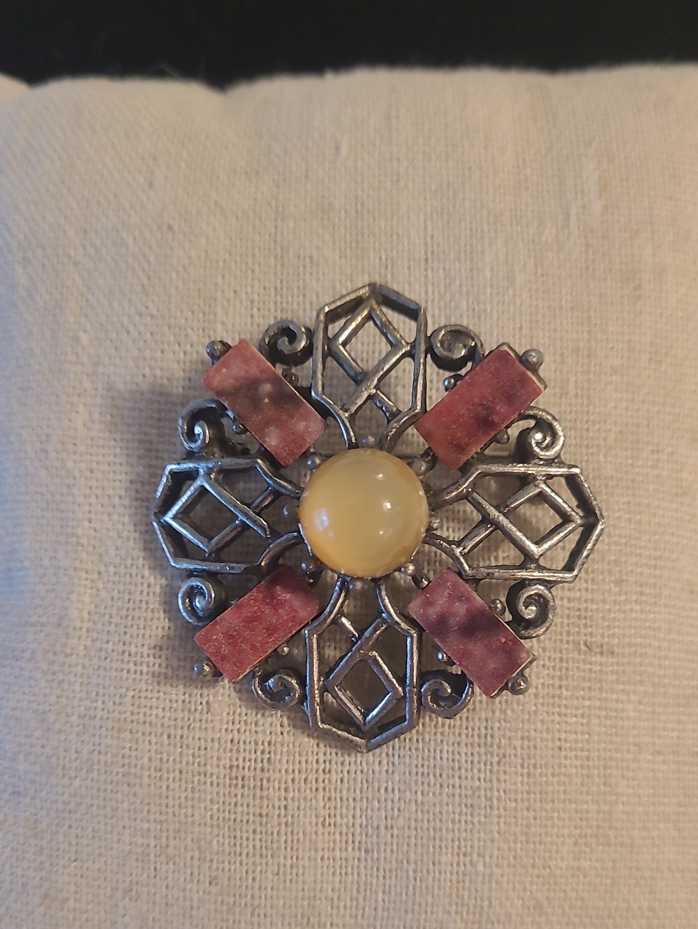 Vintage-Inspired Yellow and Pink Scottish Celtic-style Brooch